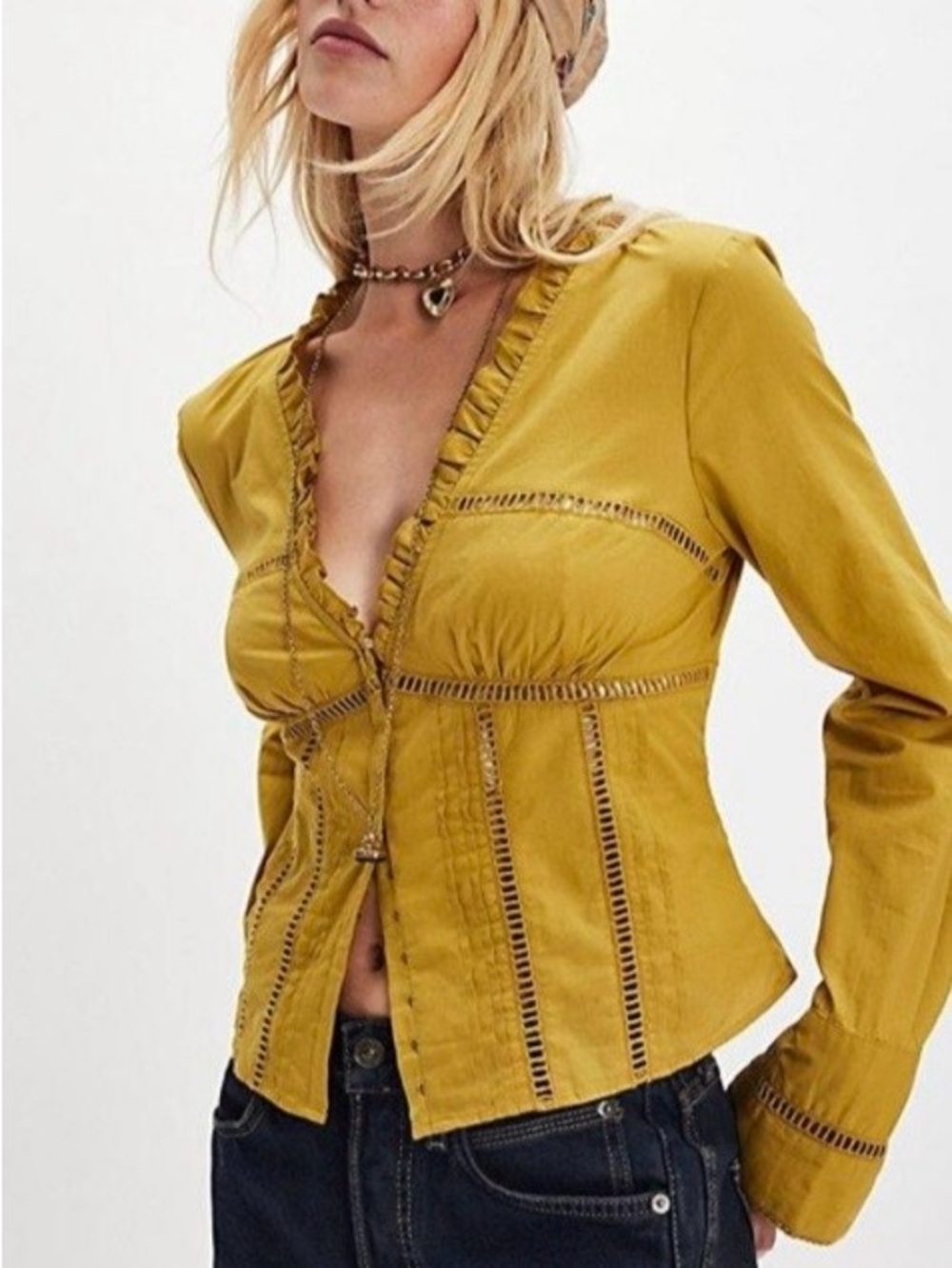Free People Mustard Yellow frankie long sleeve top xs